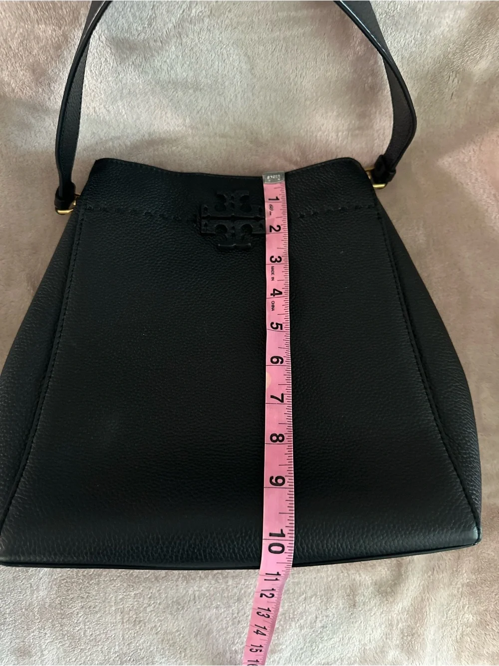 Tory Burch Black Pebbled Leather Shoulder Hobo with Logo